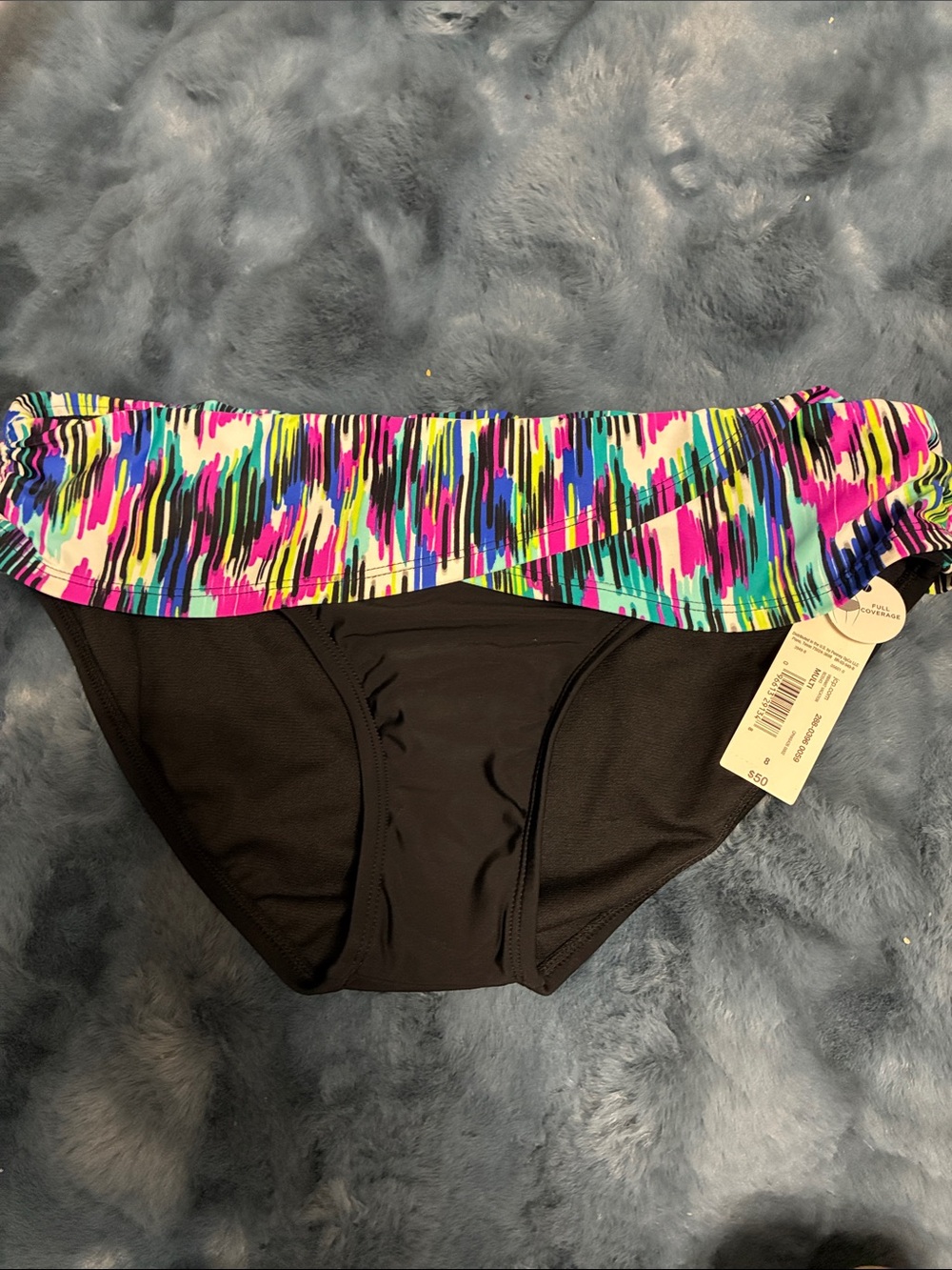 Black Bikini Bottom with Colorful Ruffle Waist